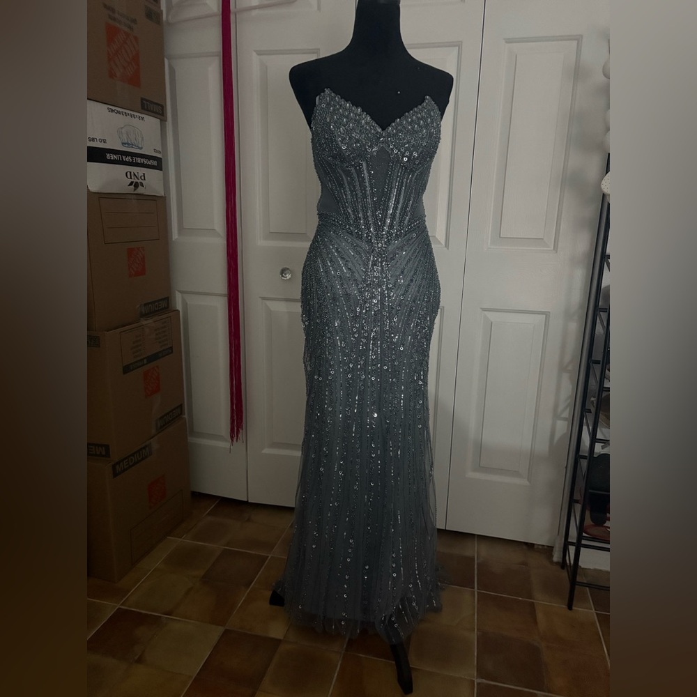 Sparkling Strapless Gray Gown